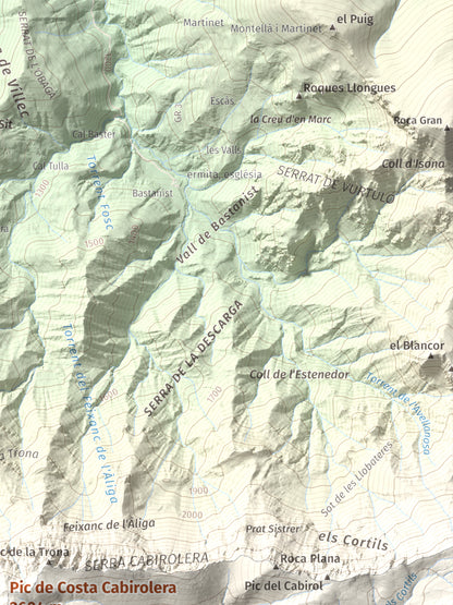 Mapa de relieve de Pic de Costa Cabirolera, 2604 m, Alt Urgell · Berguedà · Cerdanya, lámina 100 Cims de Trobart. Detalle de la zona superior derecha. 30 × 40 cm.