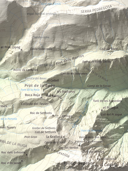 Mapa de relieve de Pic de Costa Cabirolera, 2604 m, Alt Urgell · Berguedà · Cerdanya, lámina 100 Cims de Trobart. Detalle de la zona inferior derecha. 30 × 40 cm.