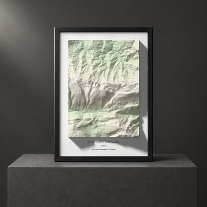 Mapa de relieve de Pic de Costa Cabirolera, 2604 m, Alt Urgell · Berguedà · Cerdanya, lámina 100 Cims de Trobart. Presentación enmarcada. 50 × 70 cm.