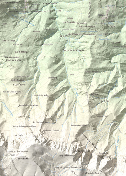 Mapa de relieve de Pic de Costa Cabirolera, 2604 m, Alt Urgell · Berguedà · Cerdanya, lámina 100 Cims de Trobart. Detalle de la zona superior izquierda. 50 × 70 cm.
