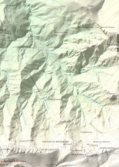 Mapa de relieve de Pic de Costa Cabirolera, 2604 m, Alt Urgell · Berguedà · Cerdanya, lámina 100 Cims de Trobart. Detalle de la zona superior derecha. 50 × 70 cm.