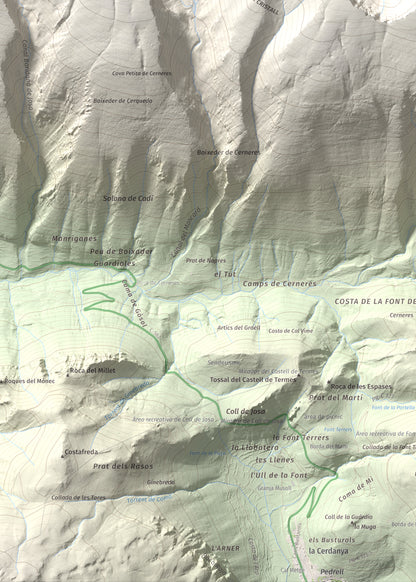 Mapa de relieve de Pic de Costa Cabirolera, 2604 m, Alt Urgell · Berguedà · Cerdanya, lámina 100 Cims de Trobart. Detalle de la zona inferior izquierda. 50 × 70 cm.