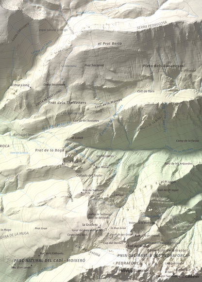Mapa de relieve de Pic de Costa Cabirolera, 2604 m, Alt Urgell · Berguedà · Cerdanya, lámina 100 Cims de Trobart. Detalle de la zona inferior derecha. 50 × 70 cm.