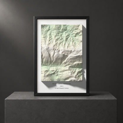 Mapa de relieve de Pic de Costa Cabirolera, 2604 m, Alt Urgell · Berguedà · Cerdanya, lámina 100 Cims de Trobart. Presentación enmarcada. 61 × 91 cm.
