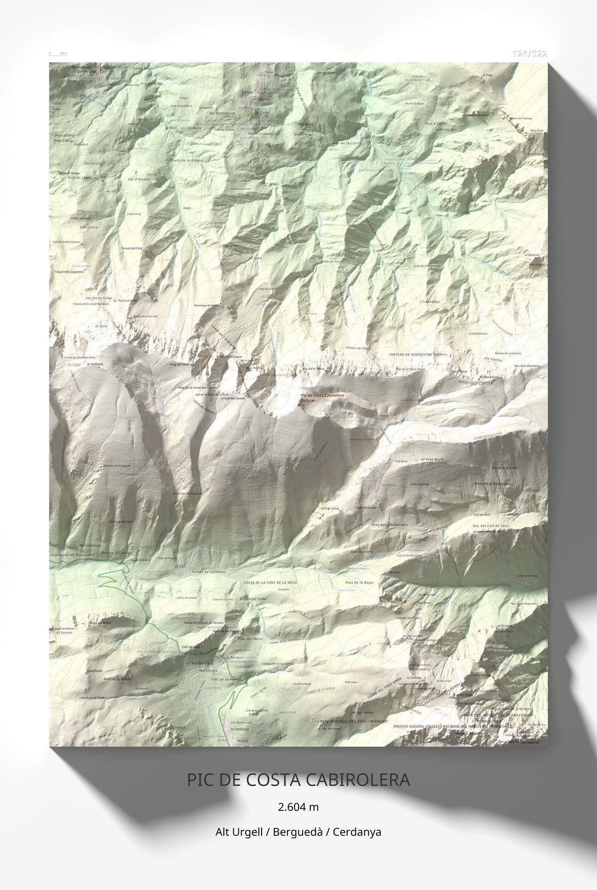 Mapa de relieve de Pic de Costa Cabirolera, 2604 m, Alt Urgell · Berguedà · Cerdanya, lámina 100 Cims de Trobart 61 × 91 cm.