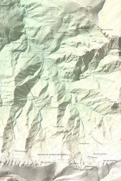 Mapa de relieve de Pic de Costa Cabirolera, 2604 m, Alt Urgell · Berguedà · Cerdanya, lámina 100 Cims de Trobart. Detalle de la zona superior derecha. 61 × 91 cm.