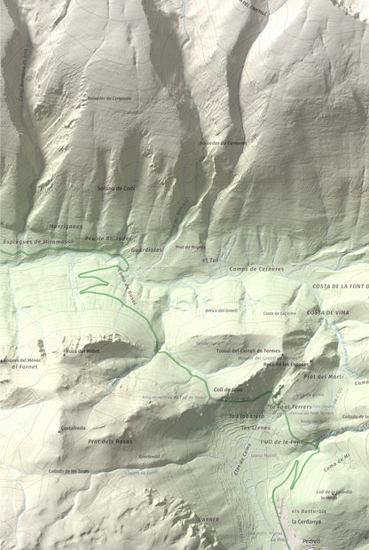 Mapa de relieve de Pic de Costa Cabirolera, 2604 m, Alt Urgell · Berguedà · Cerdanya, lámina 100 Cims de Trobart. Detalle de la zona inferior izquierda. 61 × 91 cm.