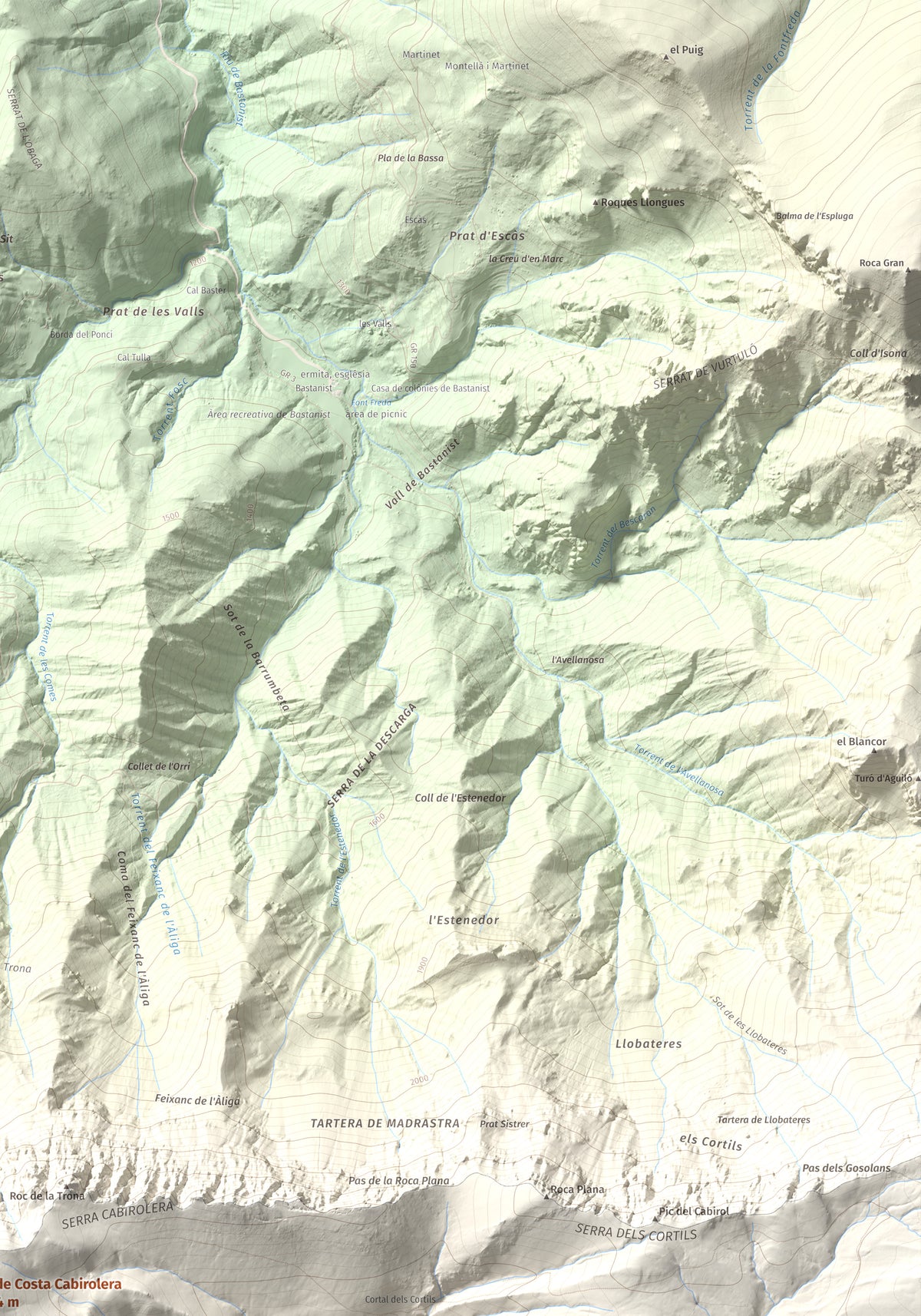 Mapa de relieve de Pic de Costa Cabirolera, 2604 m, Alt Urgell · Berguedà · Cerdanya, lámina 100 Cims de Trobart. Detalle de la zona superior derecha. 70 × 100 cm.