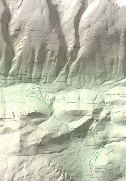 Mapa de relieve de Pic de Costa Cabirolera, 2604 m, Alt Urgell · Berguedà · Cerdanya, lámina 100 Cims de Trobart. Detalle de la zona inferior izquierda. 70 × 100 cm.