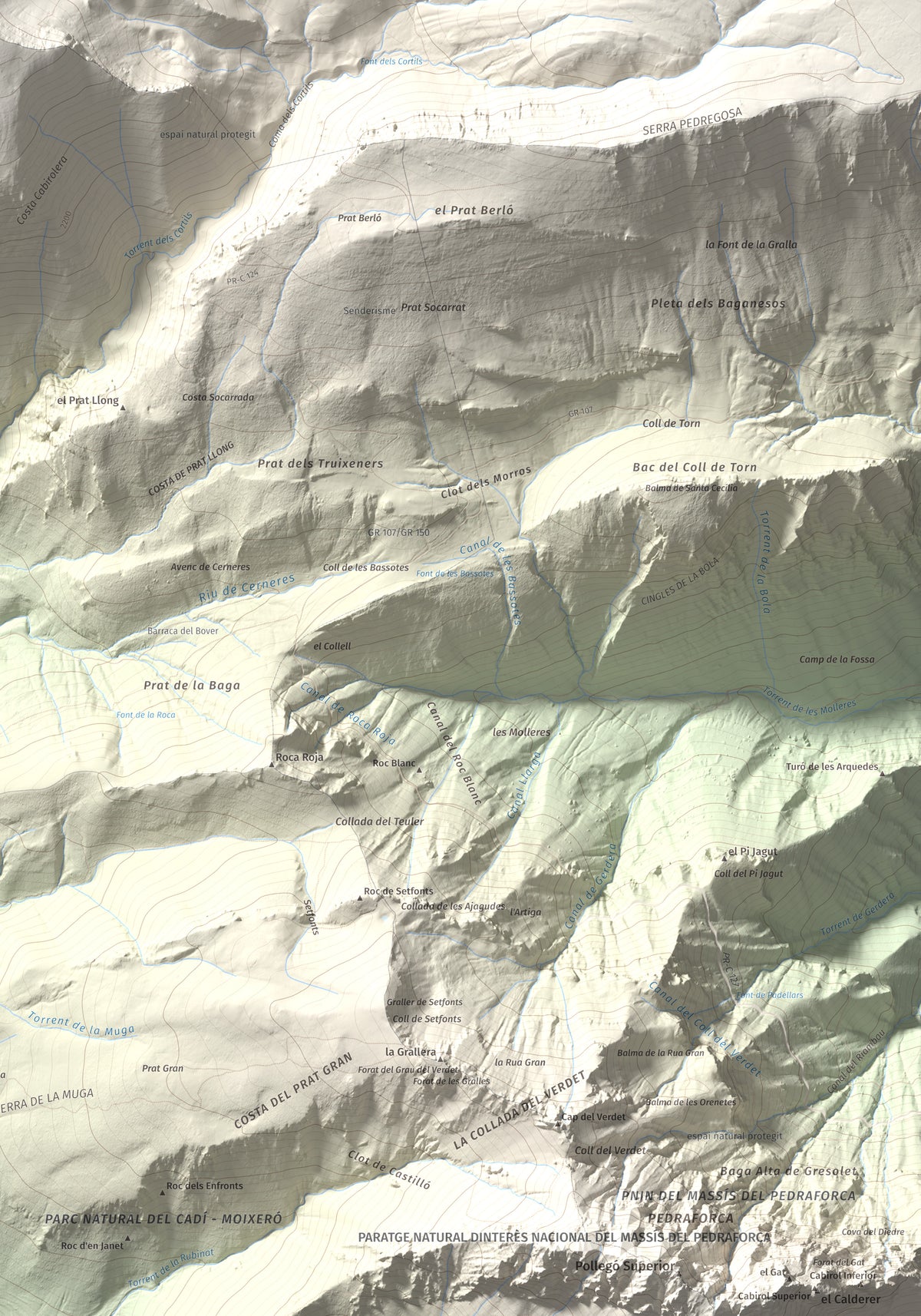 Mapa de relieve de Pic de Costa Cabirolera, 2604 m, Alt Urgell · Berguedà · Cerdanya, lámina 100 Cims de Trobart. Detalle de la zona inferior derecha. 70 × 100 cm.
