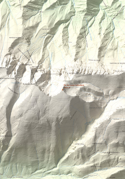 Mapa de relieve de Pic de Costa Cabirolera, 2604 m, Alt Urgell · Berguedà · Cerdanya, lámina 100 Cims de Trobart. Detalle de la zona central. 70 × 100 cm.