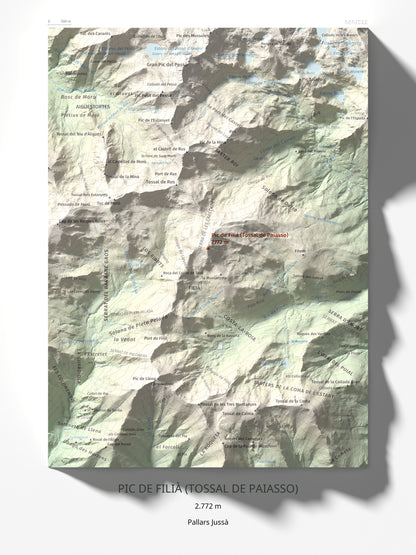 Mapa de relieve de Pic de Filià (Tossal de Paiasso), 2772 m, Pallars Jussà, lámina 100 Cims de Trobart 30 × 40 cm.