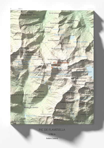 Mapa de relieve de Pic de Flamisella, 2782 m, Pallars Sobirà, lámina 100 Cims de Trobart 21 × 30 cm.