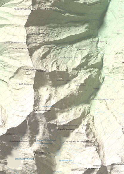 Mapa de relieve de Pic de Flamisella, 2782 m, Pallars Sobirà, lámina 100 Cims de Trobart. Detalle de la zona superior izquierda. 50 × 70 cm.