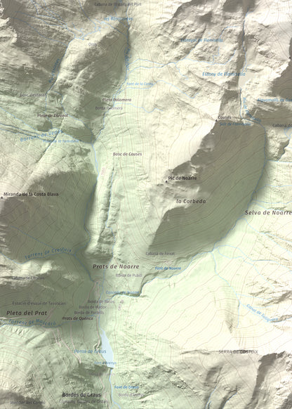 Mapa de relieve de Pic de Flamisella, 2782 m, Pallars Sobirà, lámina 100 Cims de Trobart. Detalle de la zona inferior izquierda. 50 × 70 cm.