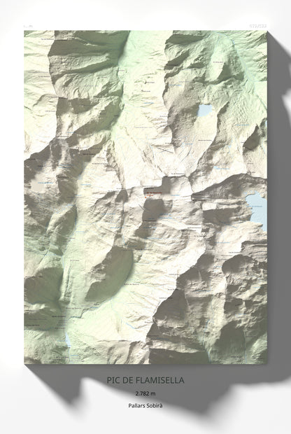 Mapa de relieve de Pic de Flamisella, 2782 m, Pallars Sobirà, lámina 100 Cims de Trobart 61 × 91 cm.