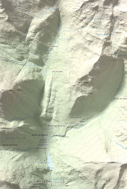 Mapa de relieve de Pic de Flamisella, 2782 m, Pallars Sobirà, lámina 100 Cims de Trobart. Detalle de la zona inferior izquierda. 61 × 91 cm.