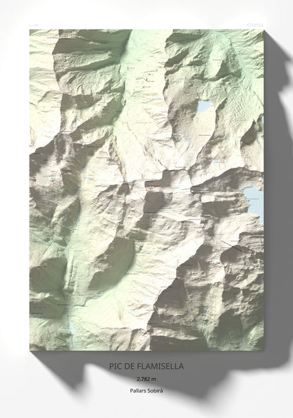 Mapa de relieve de Pic de Flamisella, 2782 m, Pallars Sobirà, lámina 100 Cims de Trobart 70 × 100 cm.