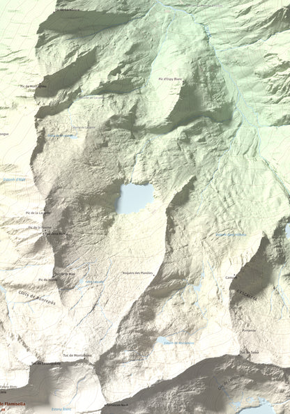 Mapa de relieve de Pic de Flamisella, 2782 m, Pallars Sobirà, lámina 100 Cims de Trobart. Detalle de la zona superior derecha. 70 × 100 cm.