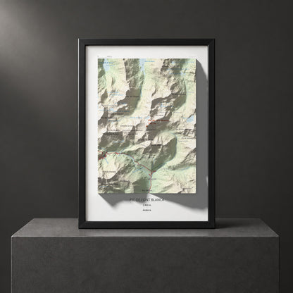 Mapa de relieve de Pic de Font Blanca, 2903 m, Andorra, lámina 100 Cims de Trobart. Presentación enmarcada. 21 × 30 cm.