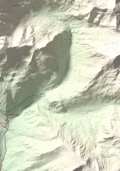Mapa de relieve de Pic de Font Blanca, 2903 m, Andorra, lámina 100 Cims de Trobart. Detalle de la zona inferior derecha. 70 × 100 cm.