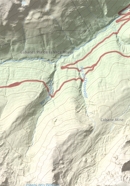 Mapa de relieve de Pic de Font Freda, 2738 m, Cerdanya Nord, lámina 100 Cims de Trobart. Detalle de la zona superior izquierda. 21 × 30 cm.