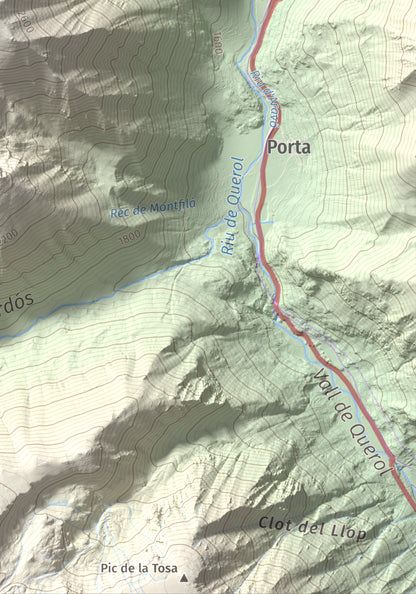Mapa de relieve de Pic de Font Freda, 2738 m, Cerdanya Nord, lámina 100 Cims de Trobart. Detalle de la zona inferior derecha. 21 × 30 cm.