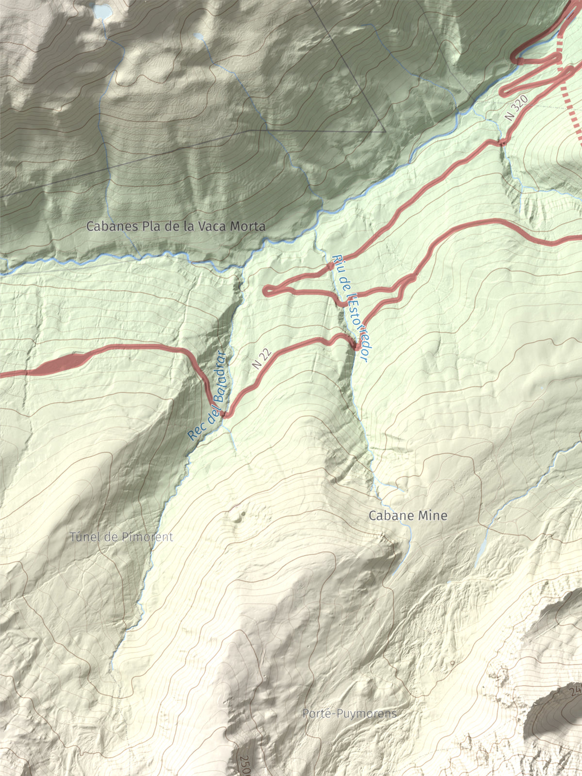 Mapa de relieve de Pic de Font Freda, 2738 m, Cerdanya Nord, lámina 100 Cims de Trobart. Detalle de la zona superior izquierda. 30 × 40 cm.