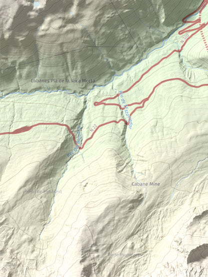 Mapa de relieve de Pic de Font Freda, 2738 m, Cerdanya Nord, lámina 100 Cims de Trobart. Detalle de la zona superior izquierda. 30 × 40 cm.
