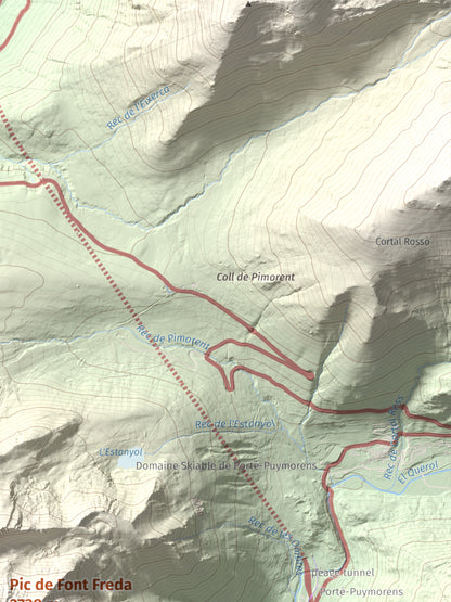 Mapa de relieve de Pic de Font Freda, 2738 m, Cerdanya Nord, lámina 100 Cims de Trobart. Detalle de la zona superior derecha. 30 × 40 cm.