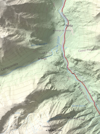 Mapa de relieve de Pic de Font Freda, 2738 m, Cerdanya Nord, lámina 100 Cims de Trobart. Detalle de la zona inferior derecha. 30 × 40 cm.