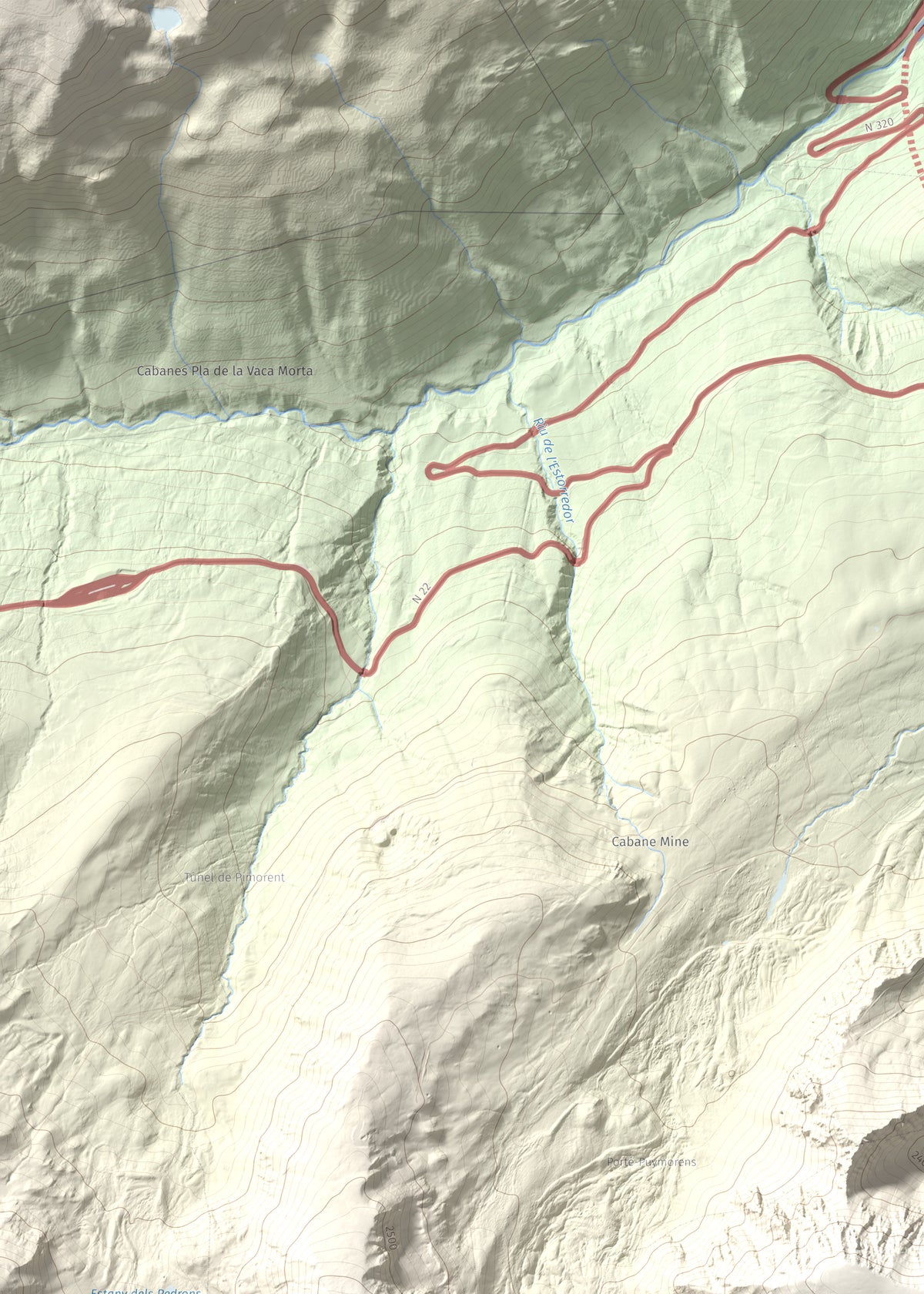 Mapa de relieve de Pic de Font Freda, 2738 m, Cerdanya Nord, lámina 100 Cims de Trobart. Detalle de la zona superior izquierda. 50 × 70 cm.