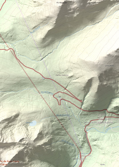 Mapa de relieve de Pic de Font Freda, 2738 m, Cerdanya Nord, lámina 100 Cims de Trobart. Detalle de la zona superior derecha. 50 × 70 cm.