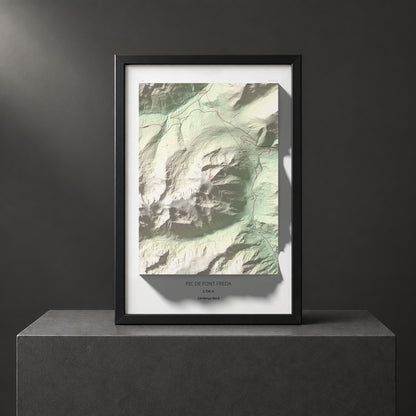 Mapa de relieve de Pic de Font Freda, 2738 m, Cerdanya Nord, lámina 100 Cims de Trobart. Presentación enmarcada. 61 × 91 cm.