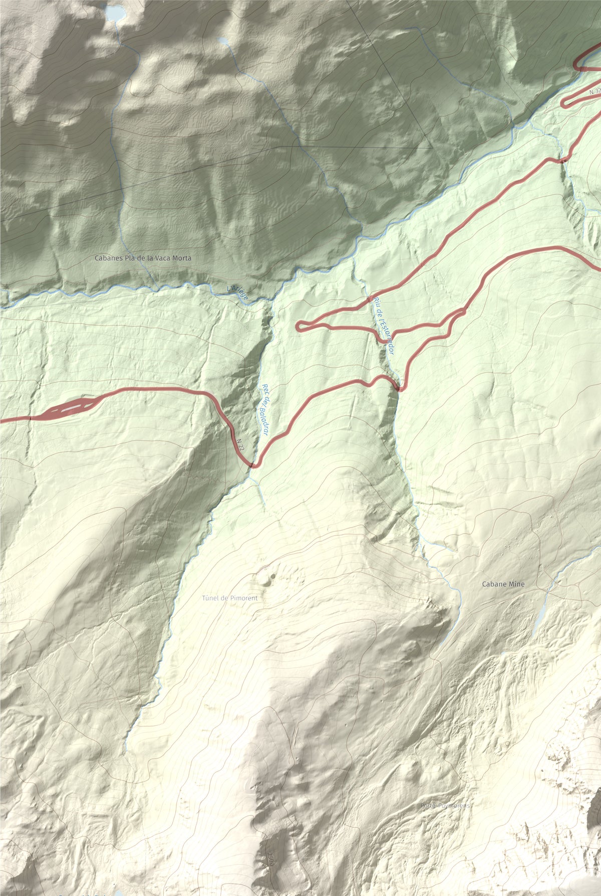 Mapa de relieve de Pic de Font Freda, 2738 m, Cerdanya Nord, lámina 100 Cims de Trobart. Detalle de la zona superior izquierda. 61 × 91 cm.