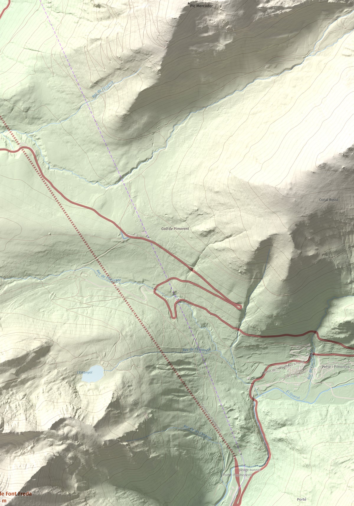 Mapa de relieve de Pic de Font Freda, 2738 m, Cerdanya Nord, lámina 100 Cims de Trobart. Detalle de la zona superior derecha. 70 × 100 cm.