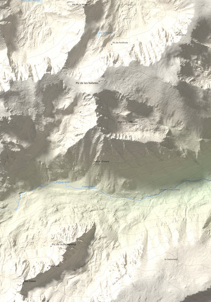 Mapa de relieve de Pic de Font Freda, 2738 m, Cerdanya Nord, lámina 100 Cims de Trobart. Detalle de la zona inferior izquierda. 70 × 100 cm.
