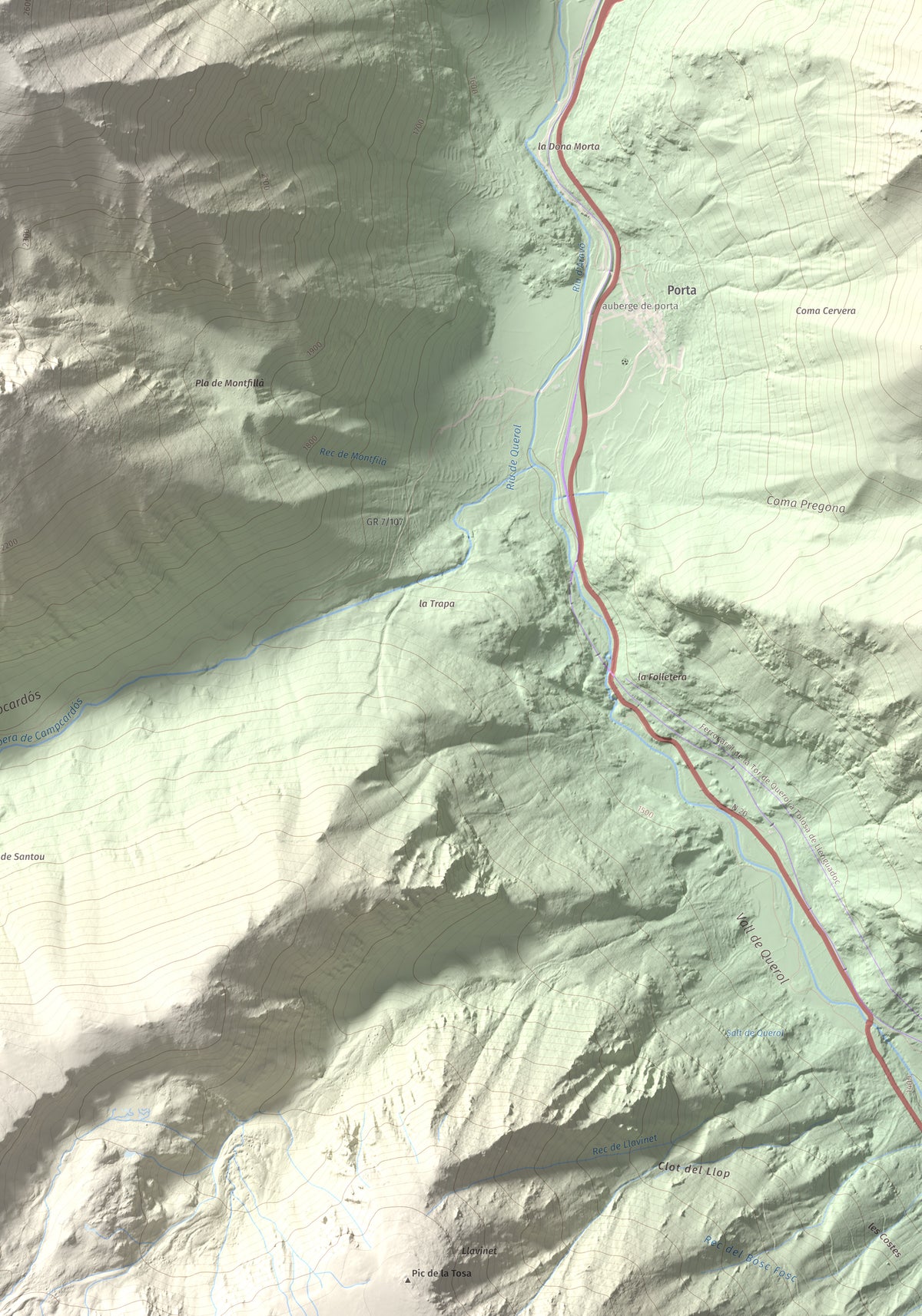 Mapa de relieve de Pic de Font Freda, 2738 m, Cerdanya Nord, lámina 100 Cims de Trobart. Detalle de la zona inferior derecha. 70 × 100 cm.
