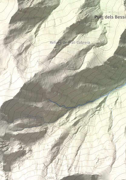Mapa de relieve de Pic de Gallinassa, 2461 m, Conflent · Vallespir, lámina 100 Cims de Trobart. Detalle de la zona superior izquierda. 21 × 30 cm.