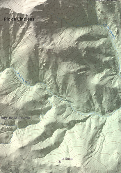 Mapa de relieve de Pic de Gallinassa, 2461 m, Conflent · Vallespir, lámina 100 Cims de Trobart. Detalle de la zona inferior derecha. 21 × 30 cm.