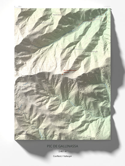 Mapa de relieve de Pic de Gallinassa, 2461 m, Conflent · Vallespir, lámina 100 Cims de Trobart 30 × 40 cm.