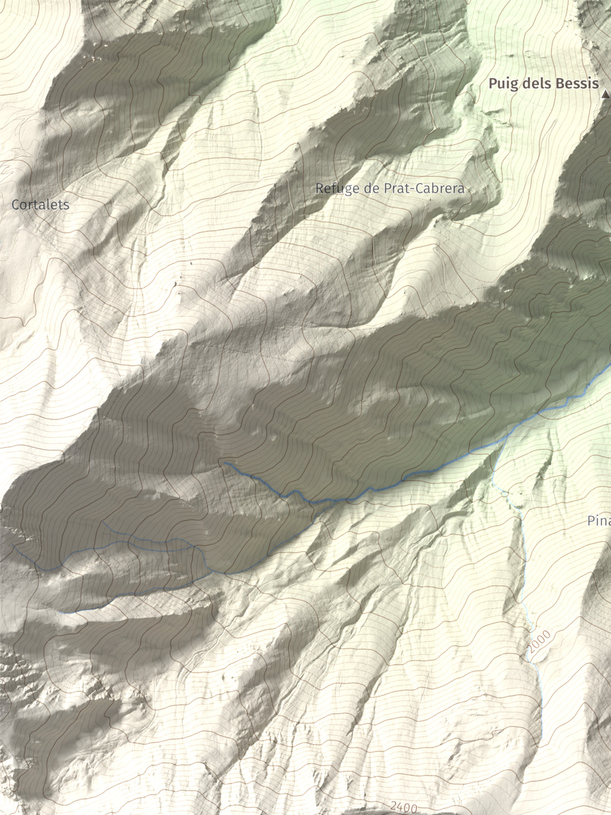 Mapa de relieve de Pic de Gallinassa, 2461 m, Conflent · Vallespir, lámina 100 Cims de Trobart. Detalle de la zona superior izquierda. 30 × 40 cm.