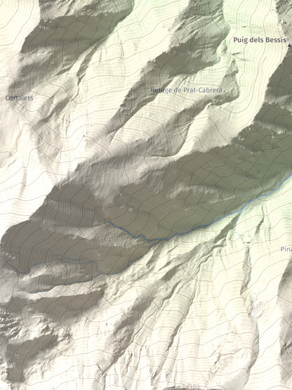 Mapa de relieve de Pic de Gallinassa, 2461 m, Conflent · Vallespir, lámina 100 Cims de Trobart. Detalle de la zona superior izquierda. 30 × 40 cm.