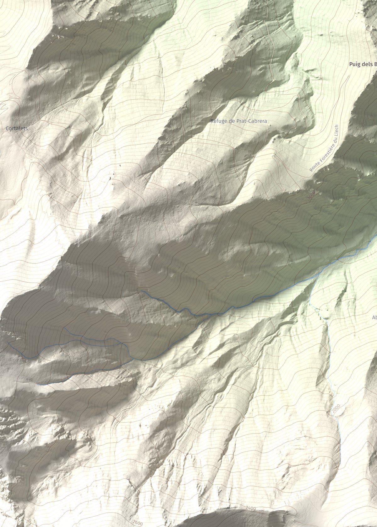 Mapa de relieve de Pic de Gallinassa, 2461 m, Conflent · Vallespir, lámina 100 Cims de Trobart. Detalle de la zona superior izquierda. 50 × 70 cm.