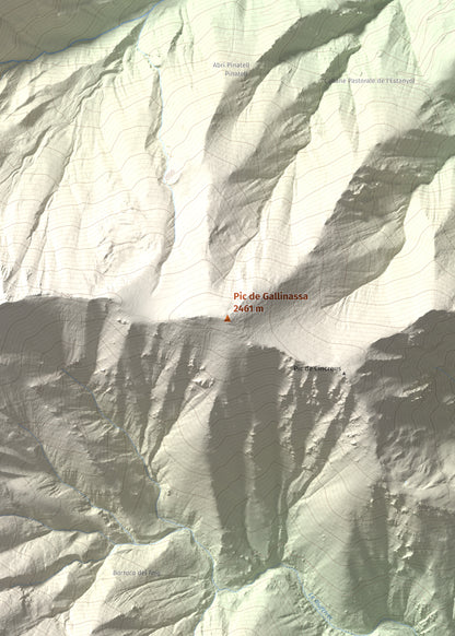 Mapa de relieve de Pic de Gallinassa, 2461 m, Conflent · Vallespir, lámina 100 Cims de Trobart. Detalle de la zona central. 50 × 70 cm.