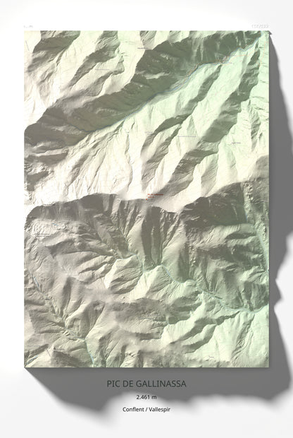 Mapa de relieve de Pic de Gallinassa, 2461 m, Conflent · Vallespir, lámina 100 Cims de Trobart 61 × 91 cm.
