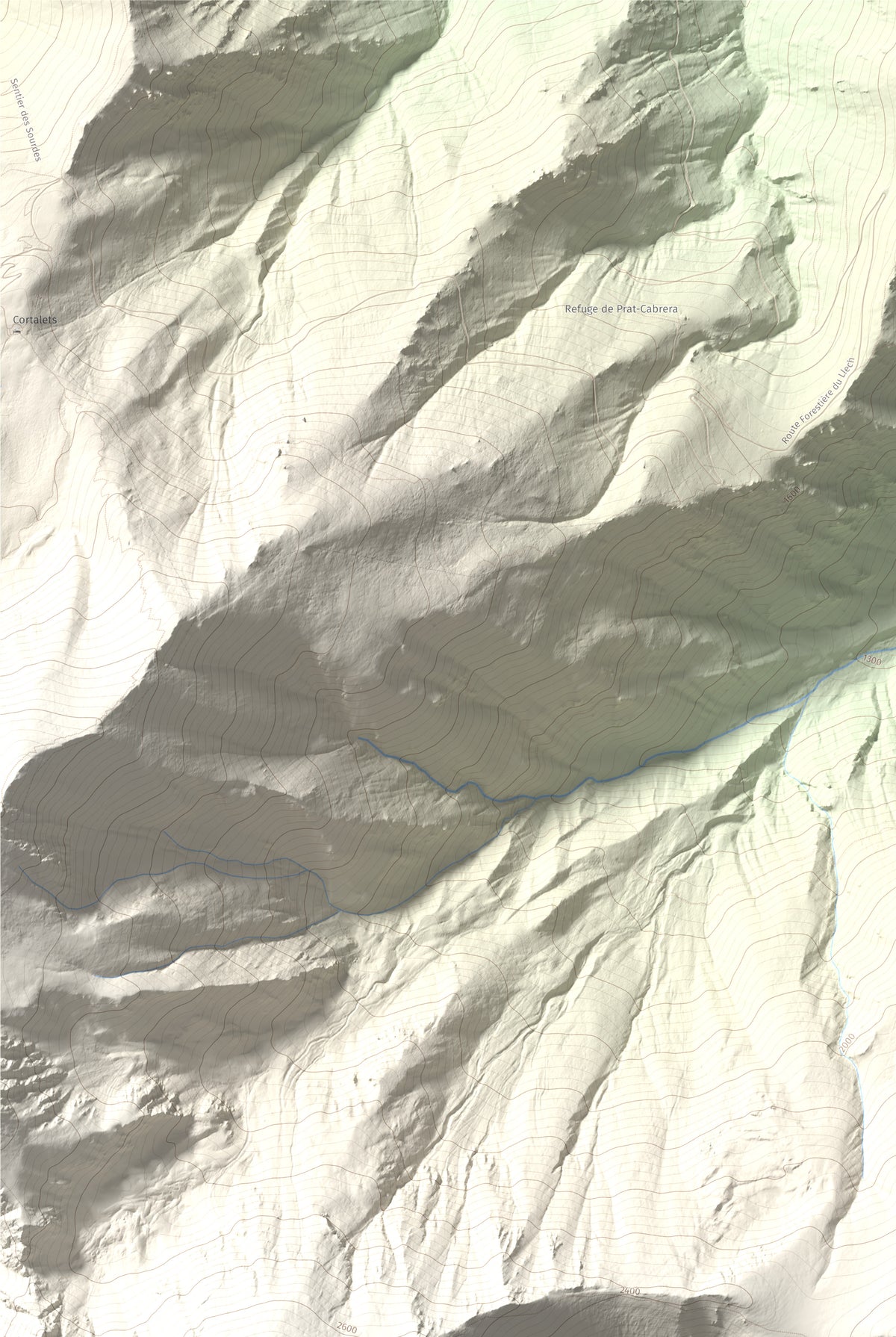 Mapa de relieve de Pic de Gallinassa, 2461 m, Conflent · Vallespir, lámina 100 Cims de Trobart. Detalle de la zona superior izquierda. 61 × 91 cm.