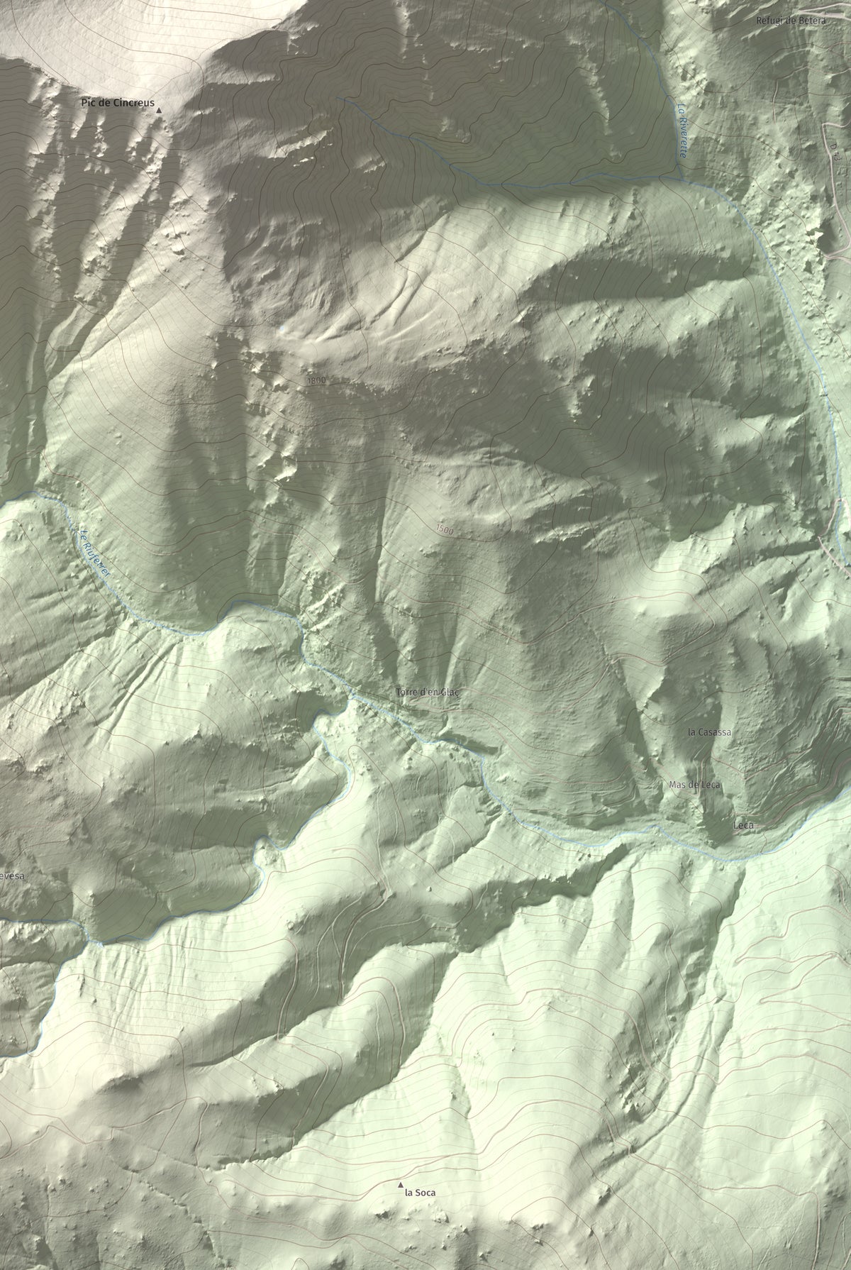 Mapa de relieve de Pic de Gallinassa, 2461 m, Conflent · Vallespir, lámina 100 Cims de Trobart. Detalle de la zona inferior derecha. 61 × 91 cm.