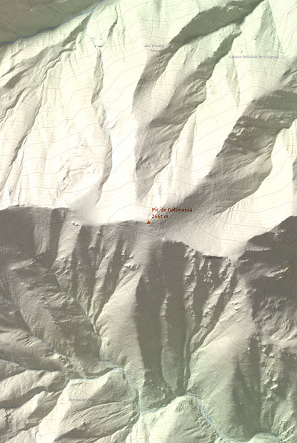 Mapa de relieve de Pic de Gallinassa, 2461 m, Conflent · Vallespir, lámina 100 Cims de Trobart. Detalle de la zona central. 61 × 91 cm.