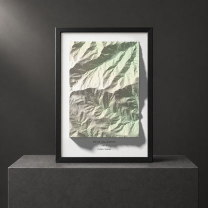 Mapa de relieve de Pic de Gallinassa, 2461 m, Conflent · Vallespir, lámina 100 Cims de Trobart. Presentación enmarcada. 70 × 100 cm.